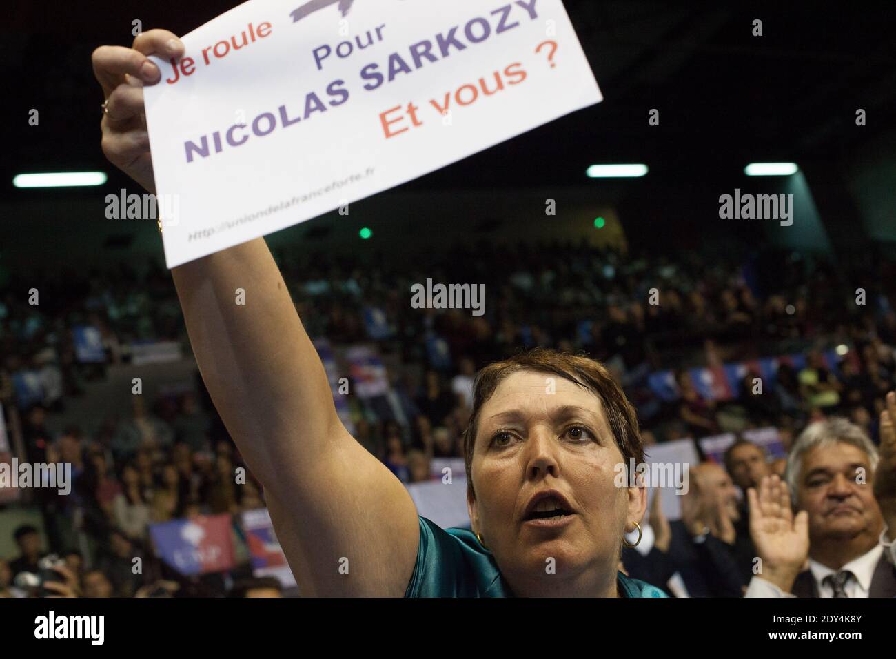 Atmosphere during former French President Nicolas Sarkozy's campaign meeting for the UMP party presidency in Marseille, southern France on October 28, 2014. Photo by Franck Bessiere/ABACAPRESS.COM Stock Photo