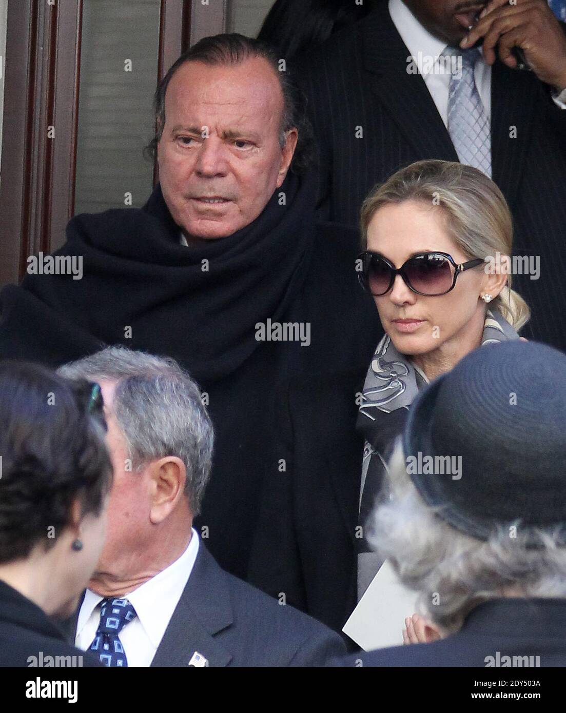 Julio Iglesias and Miranda Rijnsburger attend the funeral service of Oscar  De La Rentta at the Church of St. Ignatius Loyola at Park Avenue in  Manhattan, New York City, NY, USA, on