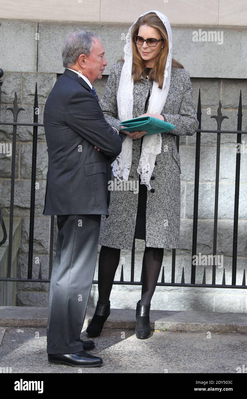 Queen Noor of Jordan and Former New York Mayor Michael Bloomberg attend the  funeral service of Oscar De La Rentta at the Church of St. Ignatius Loyola  at Park Avenue in Manhattan,