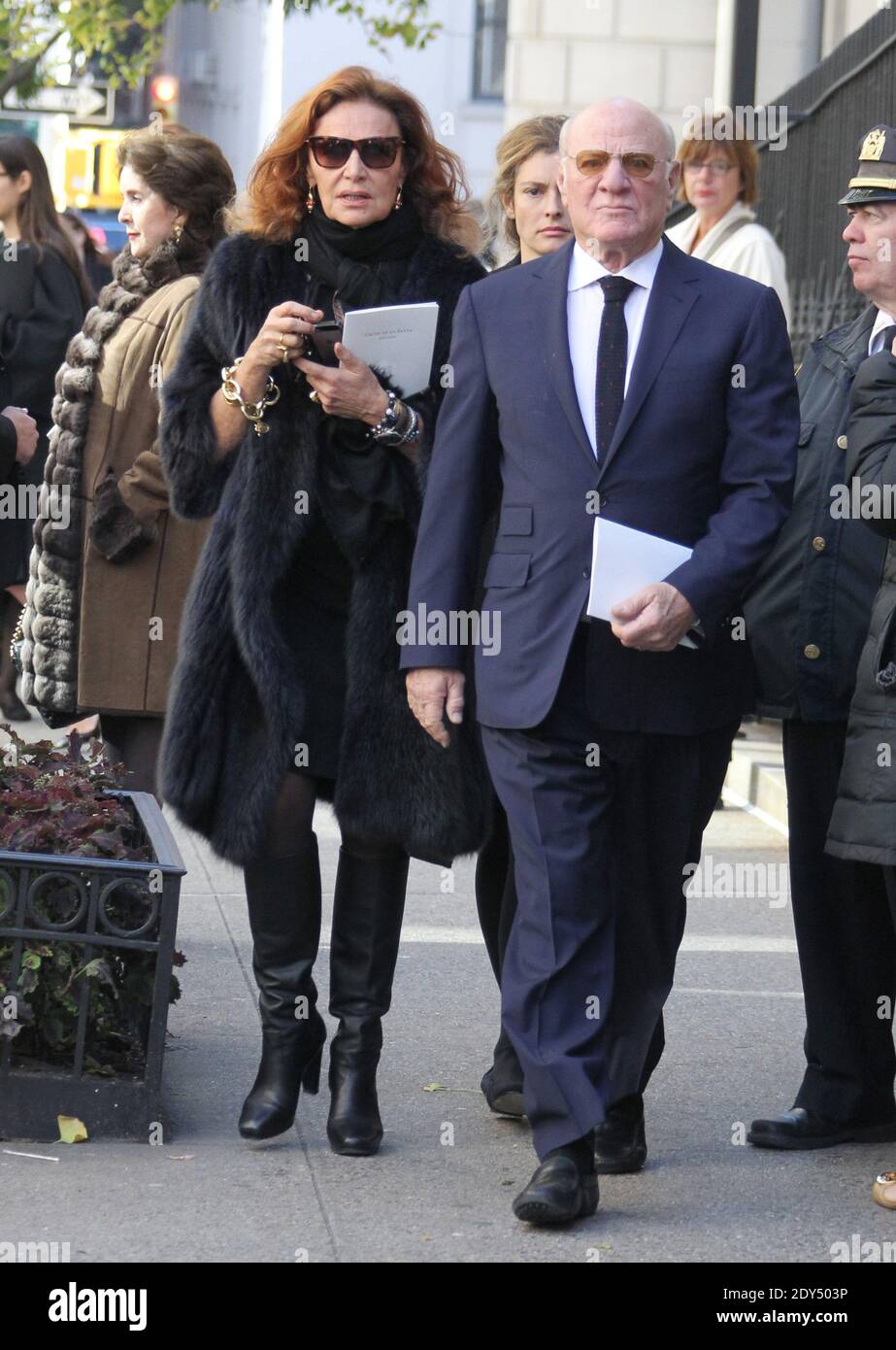 Diane Von Furstenberg and her husband Barry Diller attend the funeral service of Oscar De La Rentta at the Church of St. Ignatius Loyola at Park Avenue in Manhattan, New York City, NY, USA, on November 3, 2014. Photo by Charles Guerin/ABACAPRESS.COM Stock Photo