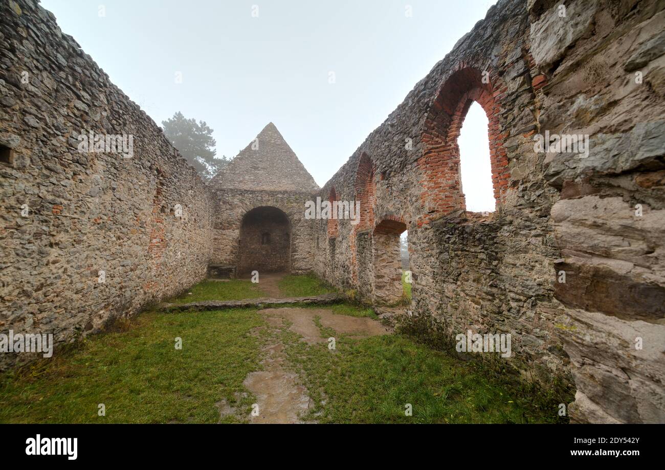 Ruin of All Saints Church (Kostol Vsetkch Svatych) near Haluzice Gorge (Haluzicka Tiesnava) in Slovakia Stock Photo