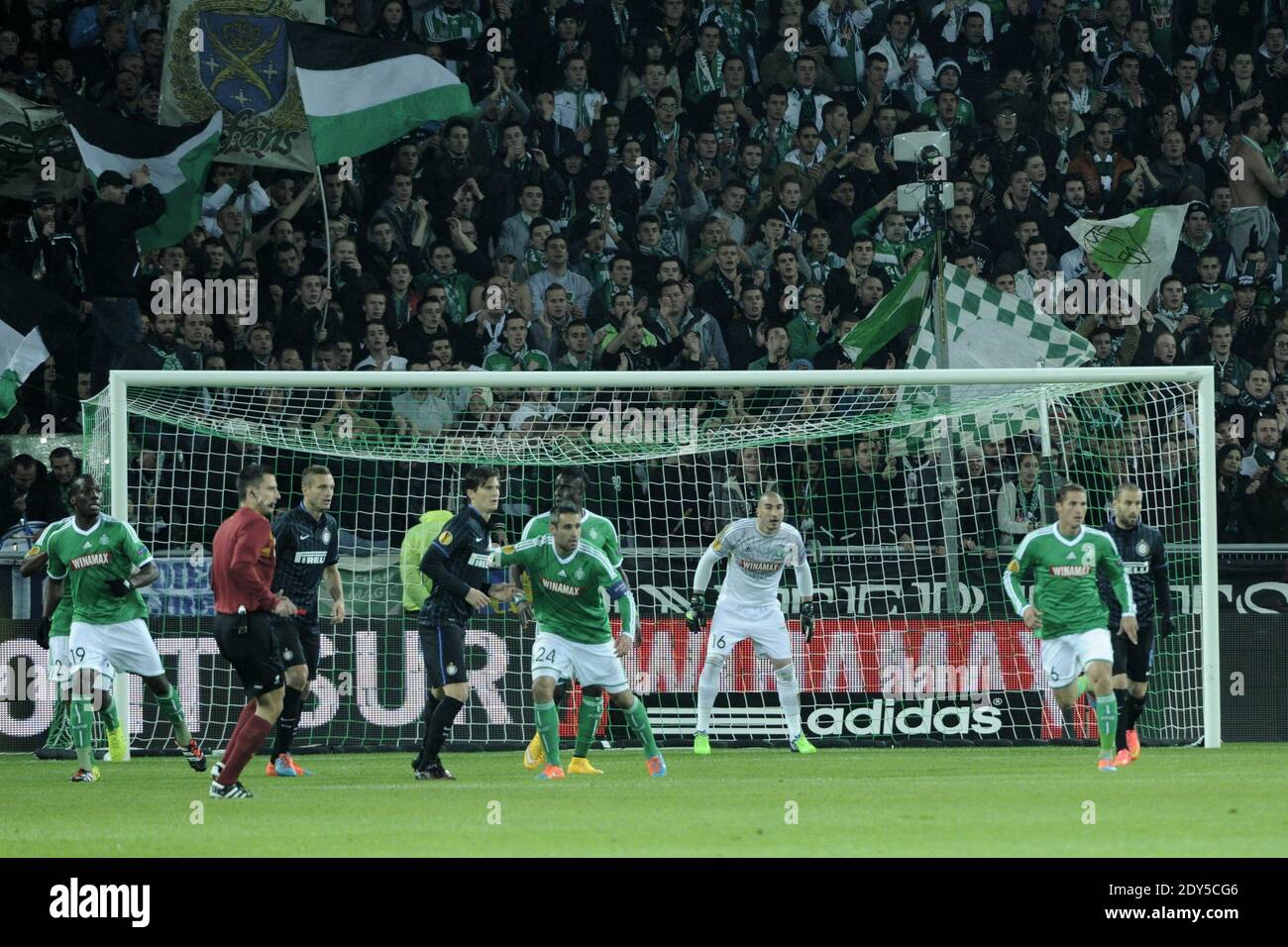 supporters during Europa league soccer match, Saint Etienne vs Inter Milan in Geoffroy Guichard stadium, Saint Etienne, France, on November 6, 2014. Photo by Philipe Montigny/ABACAPRESS.COM Stock Photo
