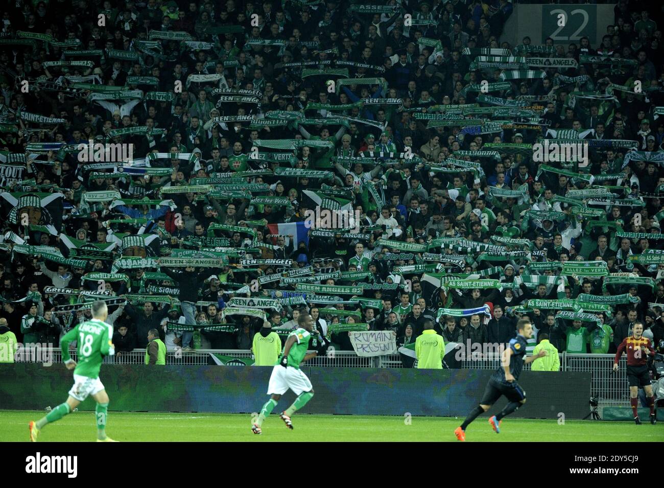 supporters during Europa league soccer match, Saint Etienne vs Inter Milan in Geoffroy Guichard stadium, Saint Etienne, France, on November 6, 2014. Photo by Philipe Montigny/ABACAPRESS.COM Stock Photo