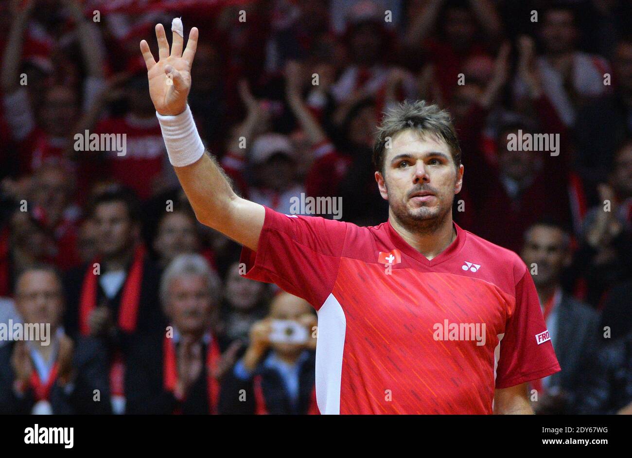 France's Jo-Wilfried Tsonga vs Switzerland's Stanislas Wawrinka in the  Final of the Davis Cup 2014,