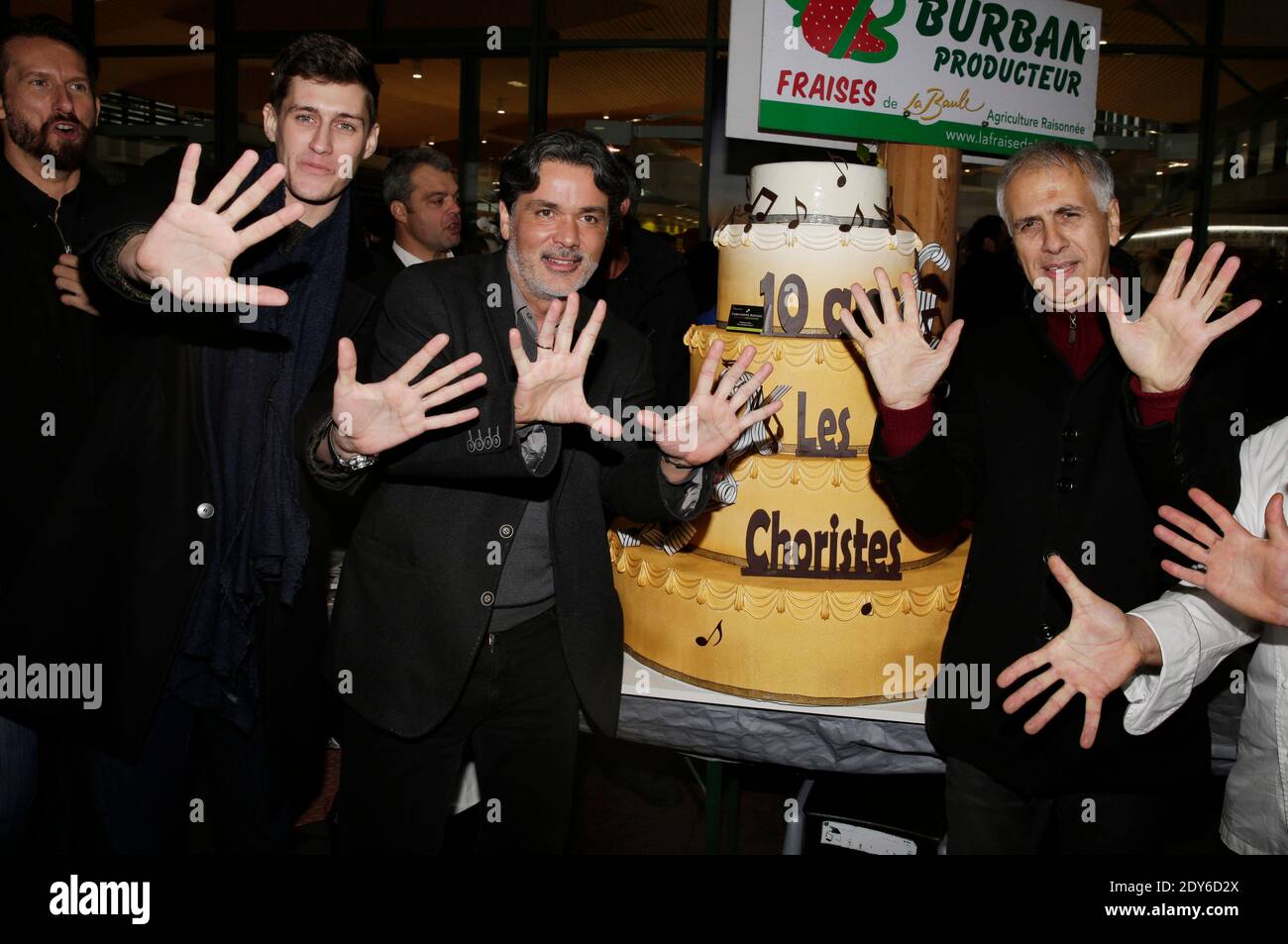 Jean-Baptiste Maunier, Christophe Barratier and Bruno Coulais attending  10th anniversary party of 'Les Choristes' during the 1st Festival of Cinema  and Film Music in La Baule, France on November 23, 2014. Photo