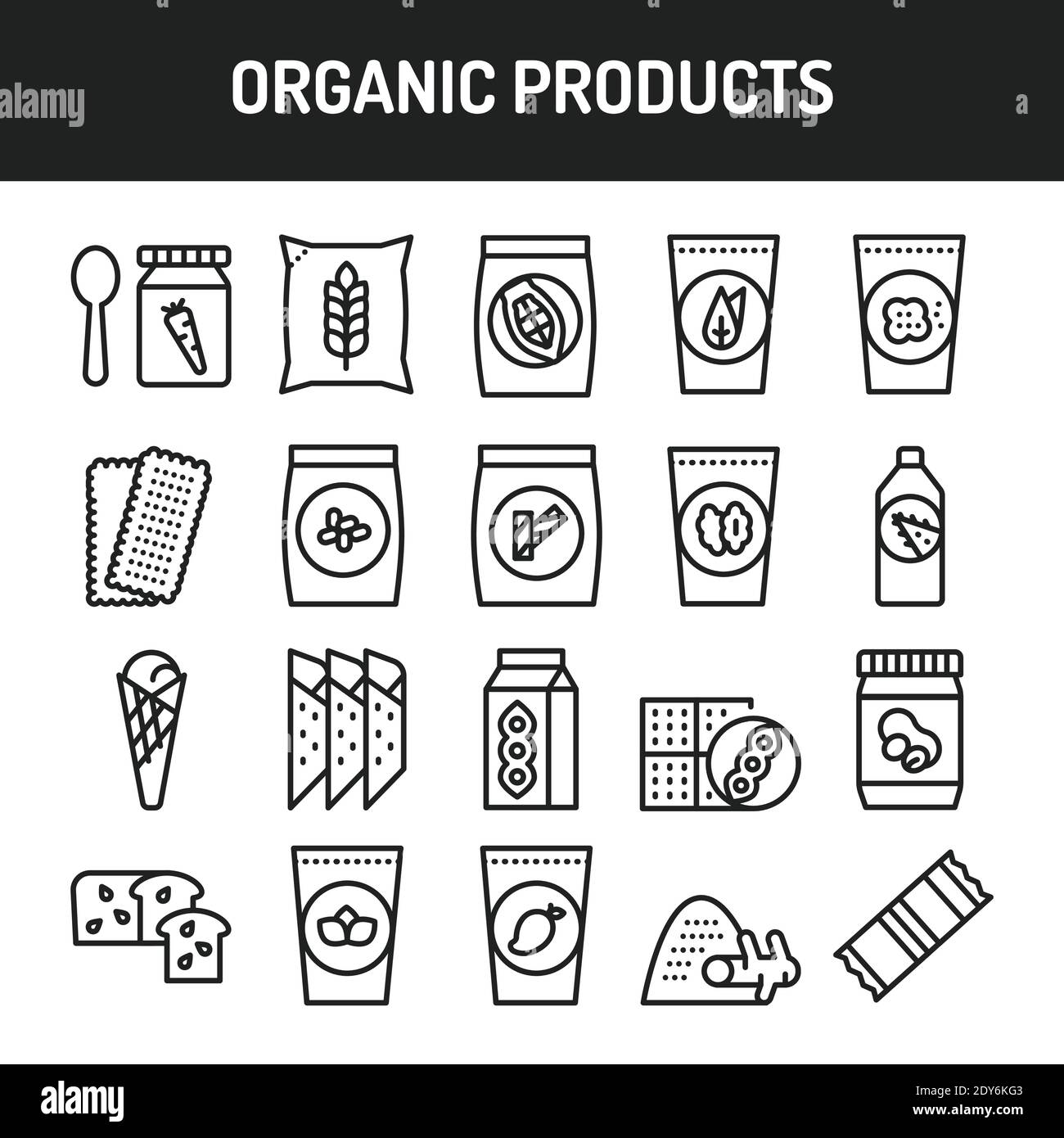 Organic products color line icons set. Isolated vector element. Stock Vector