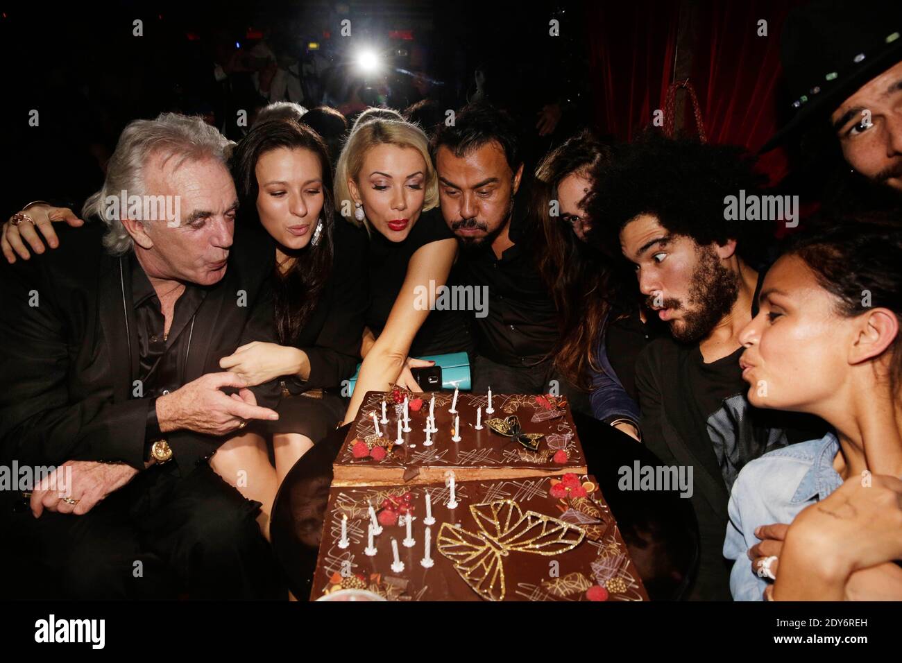 Muratt Atik, Joanna Atik, Peter Stringfellow and his wife, Lola Dewaere, Laurence Roustandjee and Alexandre Le Strat attending the New 'Stringfellows' Opening party and Muratt Atik's Birthday, in Paris, France on November 27, 2014. Photo by Jerome Domine ABACAPRESS.COM Stock Photo