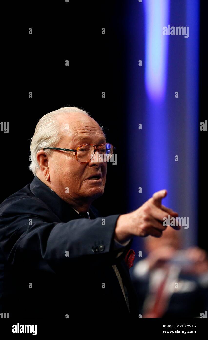 Marine Le Pen and Jean-Marie Le Pen participates in the 15th congress of the party, in Lyon, France on November 29, 2014. Photo by Patrick Bernard/ABACAPRESS.COM - Lyon Stock Photo