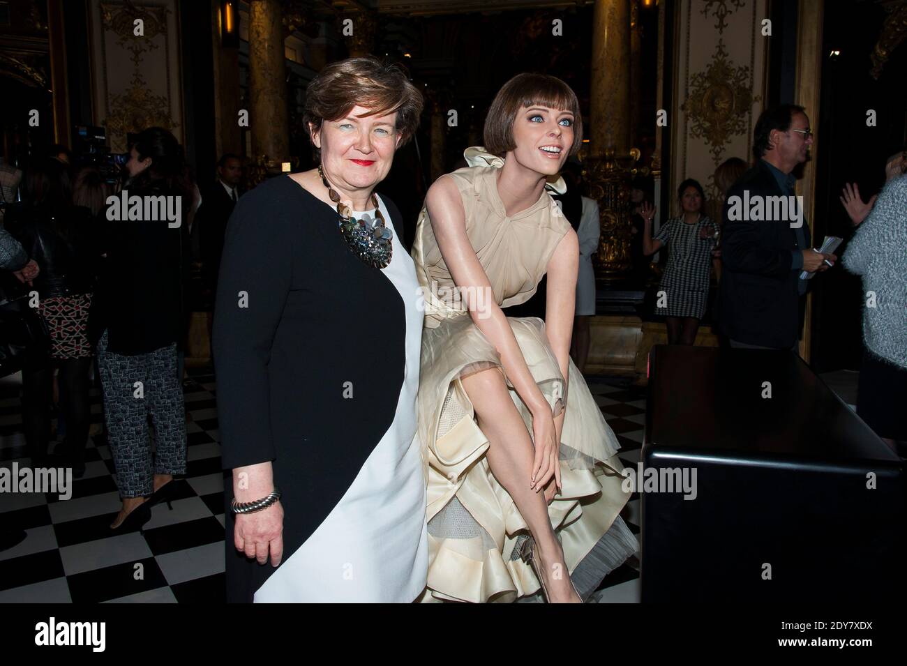 Beatrice Cristofari And Wax Figure Of Coco Rocha During The Inauguration Of A New Space Dedicated To Fashion At The Musee Grevin In Paris France On December 15 14 Photo By Nicolas