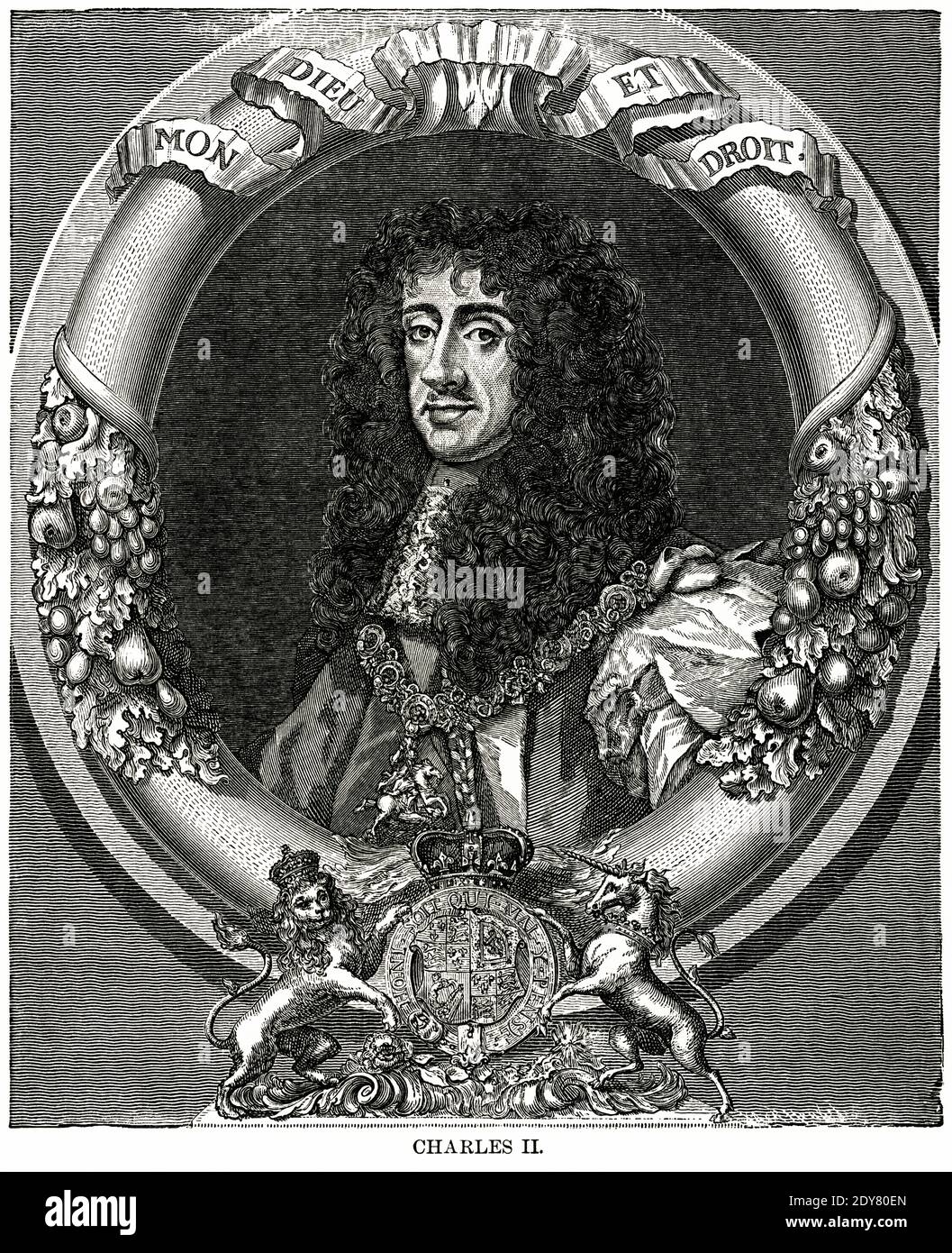 Charles II, Illustration, Ridpath's History of the World, Volume III, by John Clark Ridpath, LL. D., Merrill & Baker Publishers, New York, 1897 Stock Photo