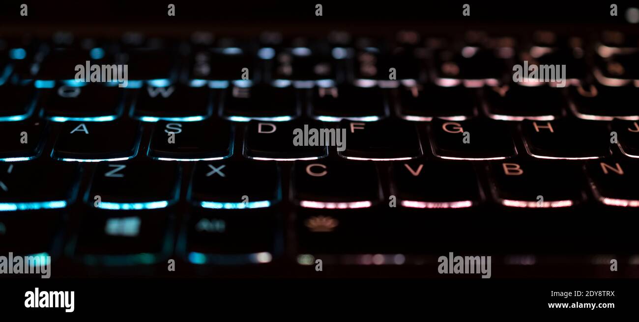 Close up of a back lit keyboard of a gaming laptop Stock Photo