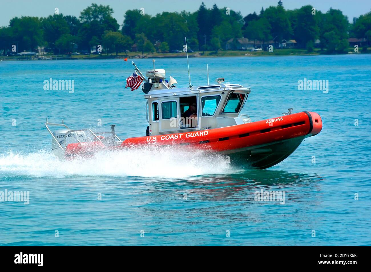 U.S. Coast Guard boat patrols the St. Clair River between Port Huron