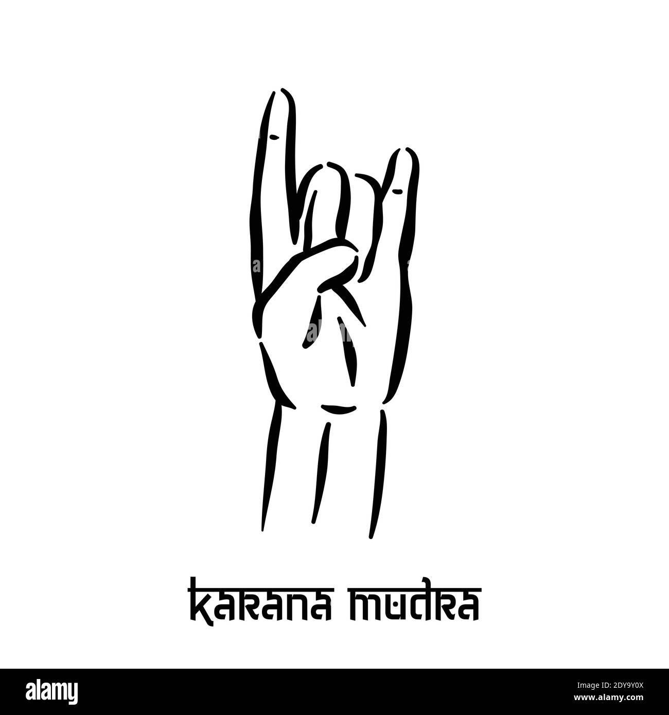Karana mudra. Hand spirituality hindu yoga of fingers gesture. Technique of meditation for mental health. Stock Vector