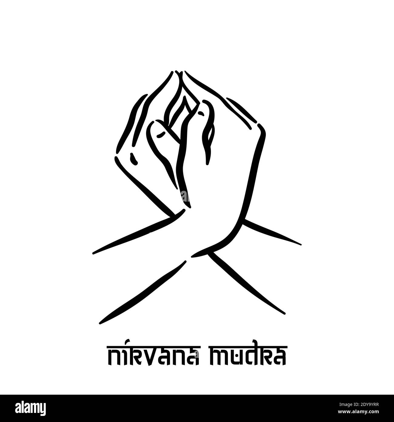 Nirvana mudra. Hand spirituality hindu yoga of fingers gesture. Technique of meditation for mental health. Stock Vector