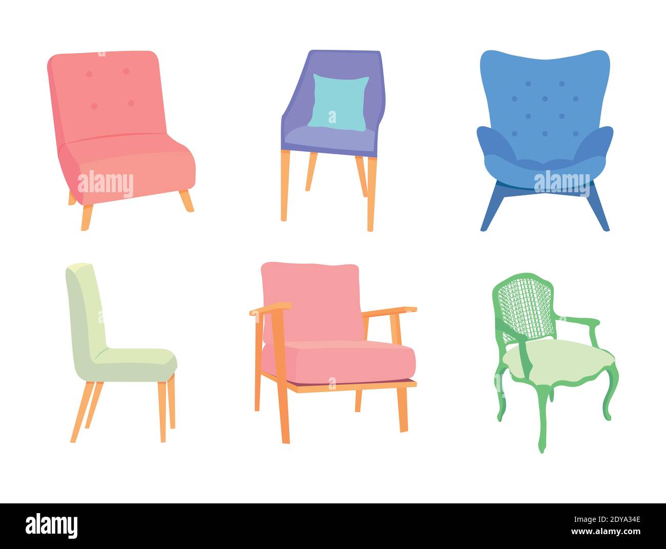 colorful chairs icon set over white background, vector illustration ...