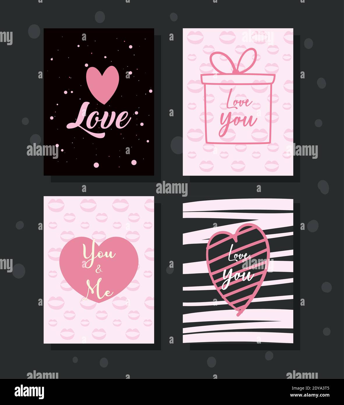 happy valentines day cards icons group design of love passion romantic ...