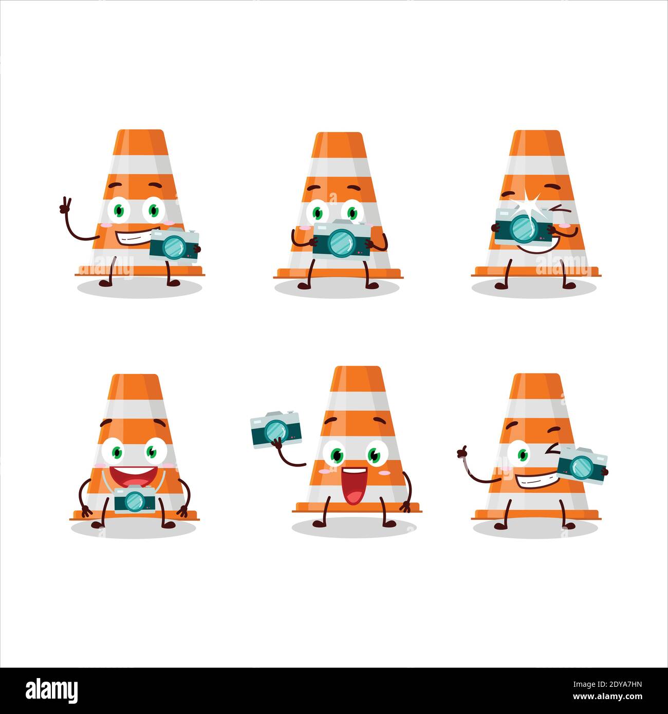 Photographer profession emoticon with orange traffic cone cartoon character. Vector illustration Stock Vector