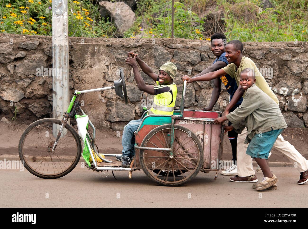 Makeshift wheelchair, Goma, Democratic Republic of Congo Stock Photo