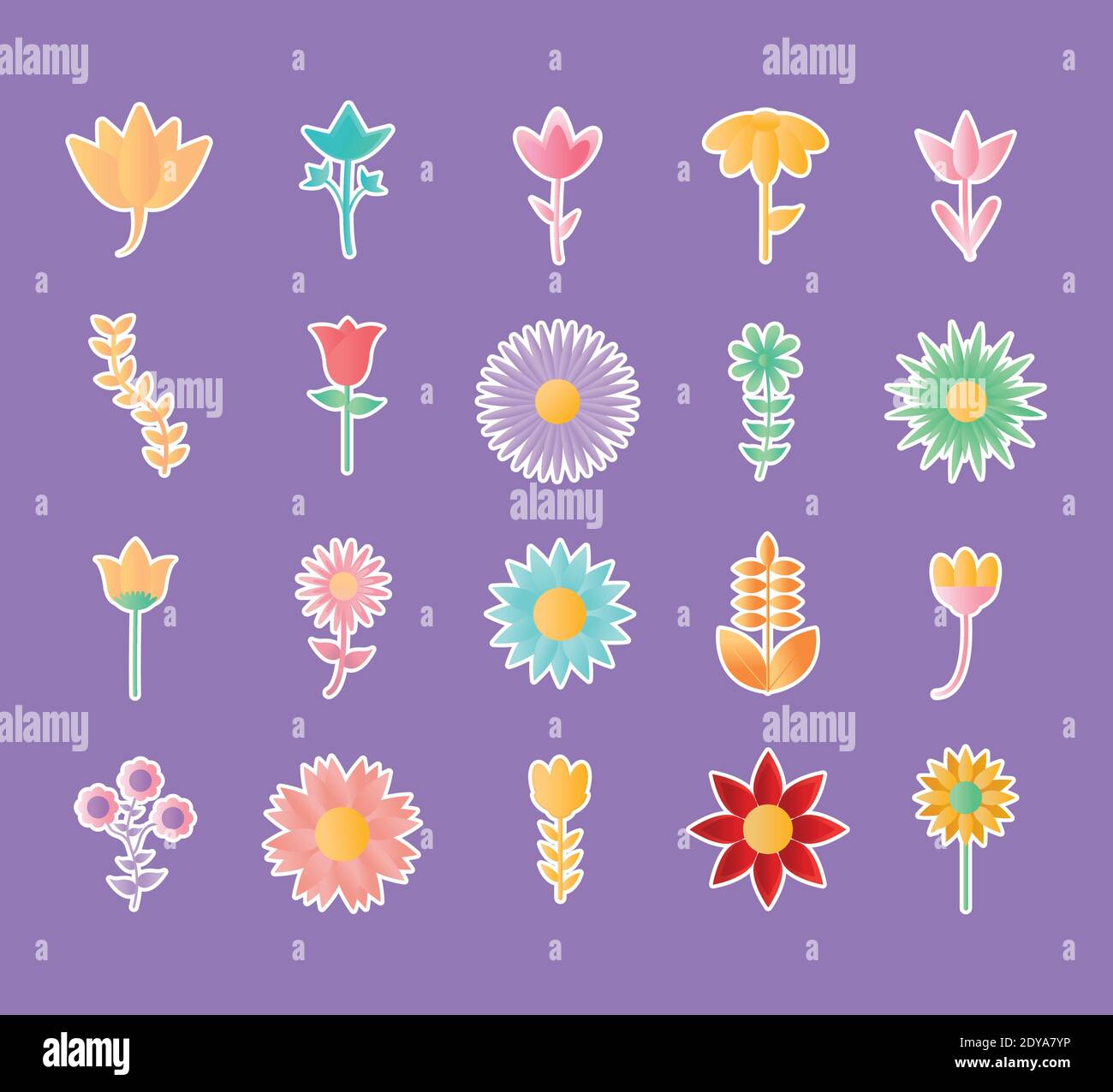 set of flowers icons on a purple background Stock Vector Image & Art ...