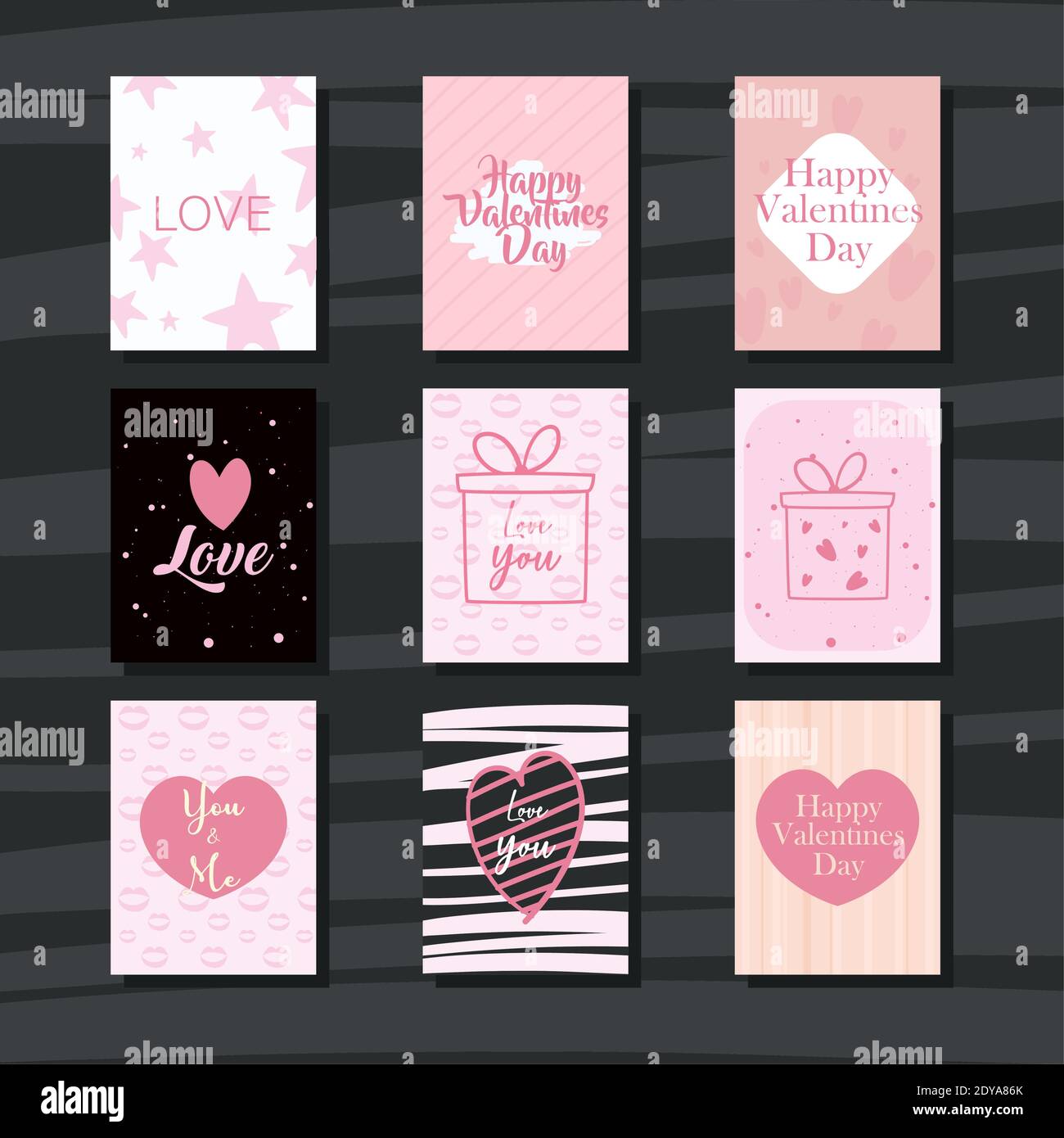 happy valentines day cards icon set design of love passion romantic ...