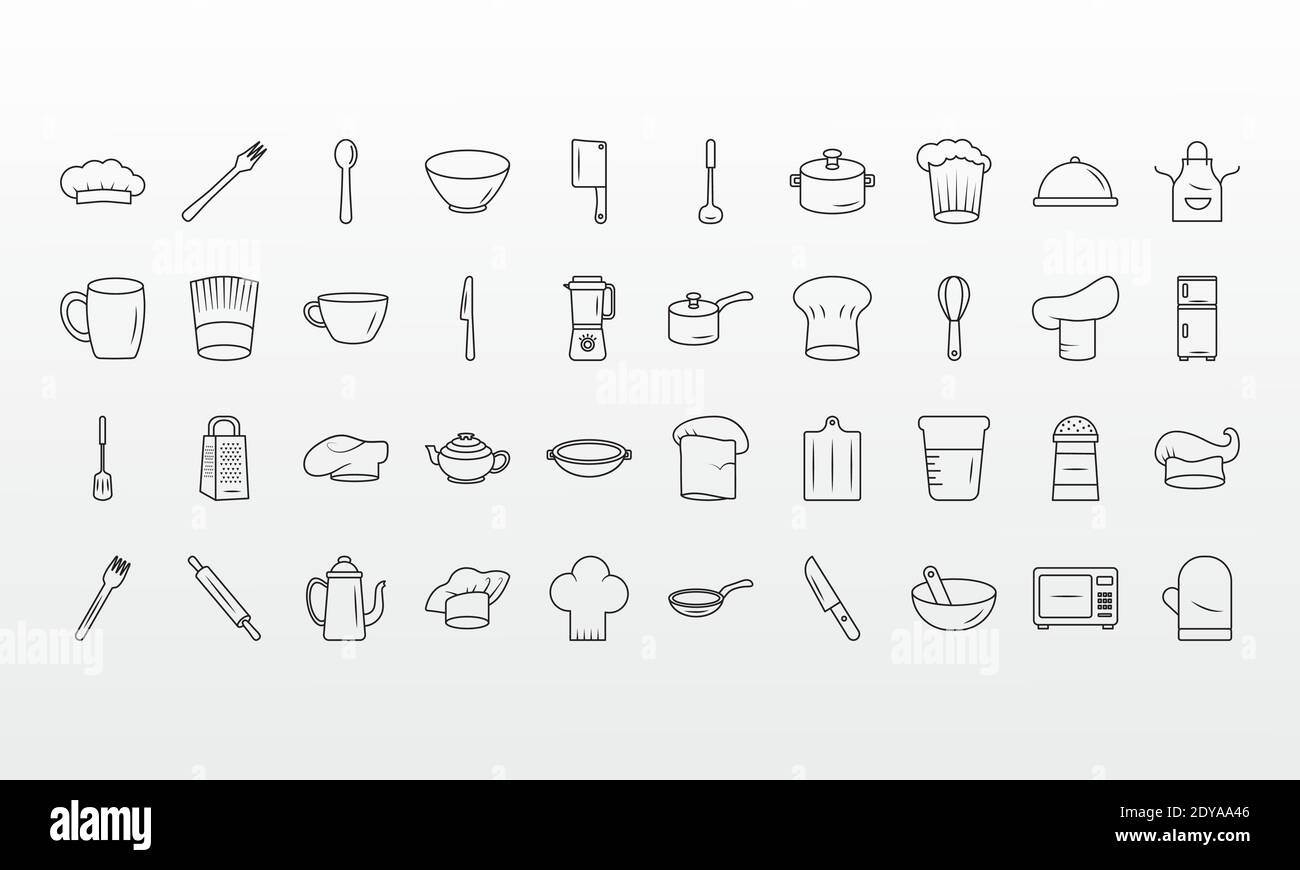 bundle of fourty kitchen utensils set vector illustration design Stock Vector