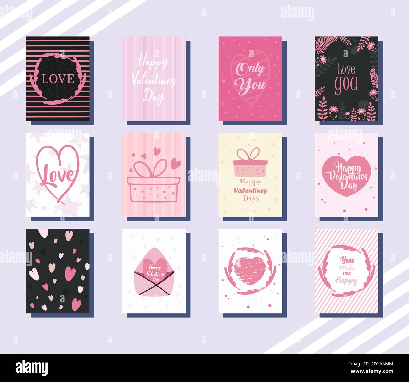 happy valentines day cards symbol set design of love passion romantic ...