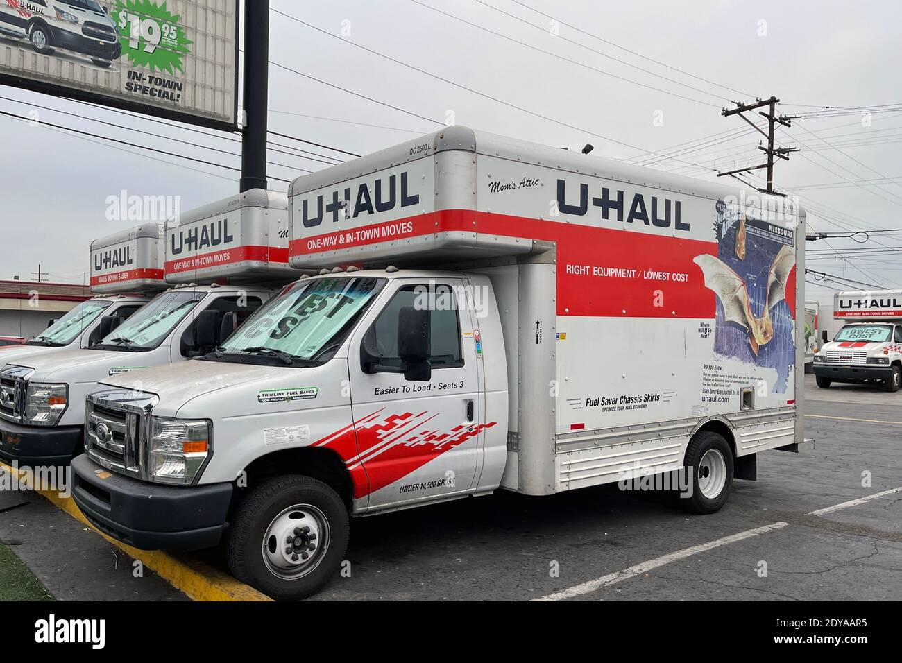 UHaul rental moving trucks are seen, Thursday, Dec. 24, 2020, in Los