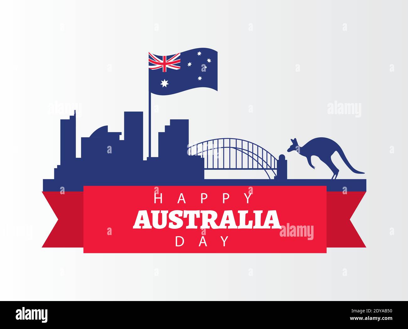 happy australia day lettering with flag and kangarooin landmarks vector ...