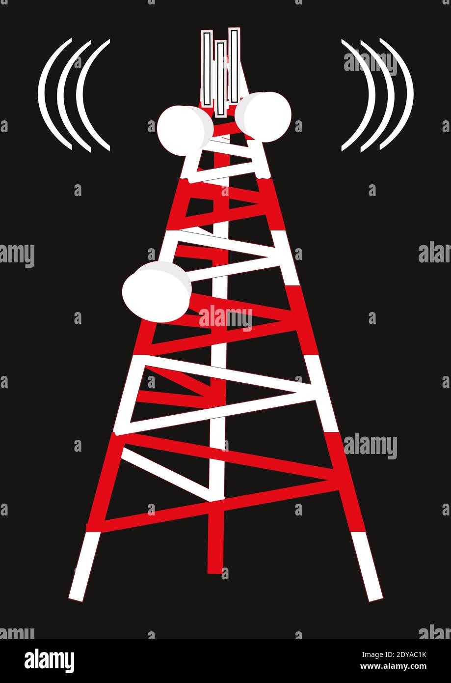 Mobile tower clip art in red color. white background. Network tower
