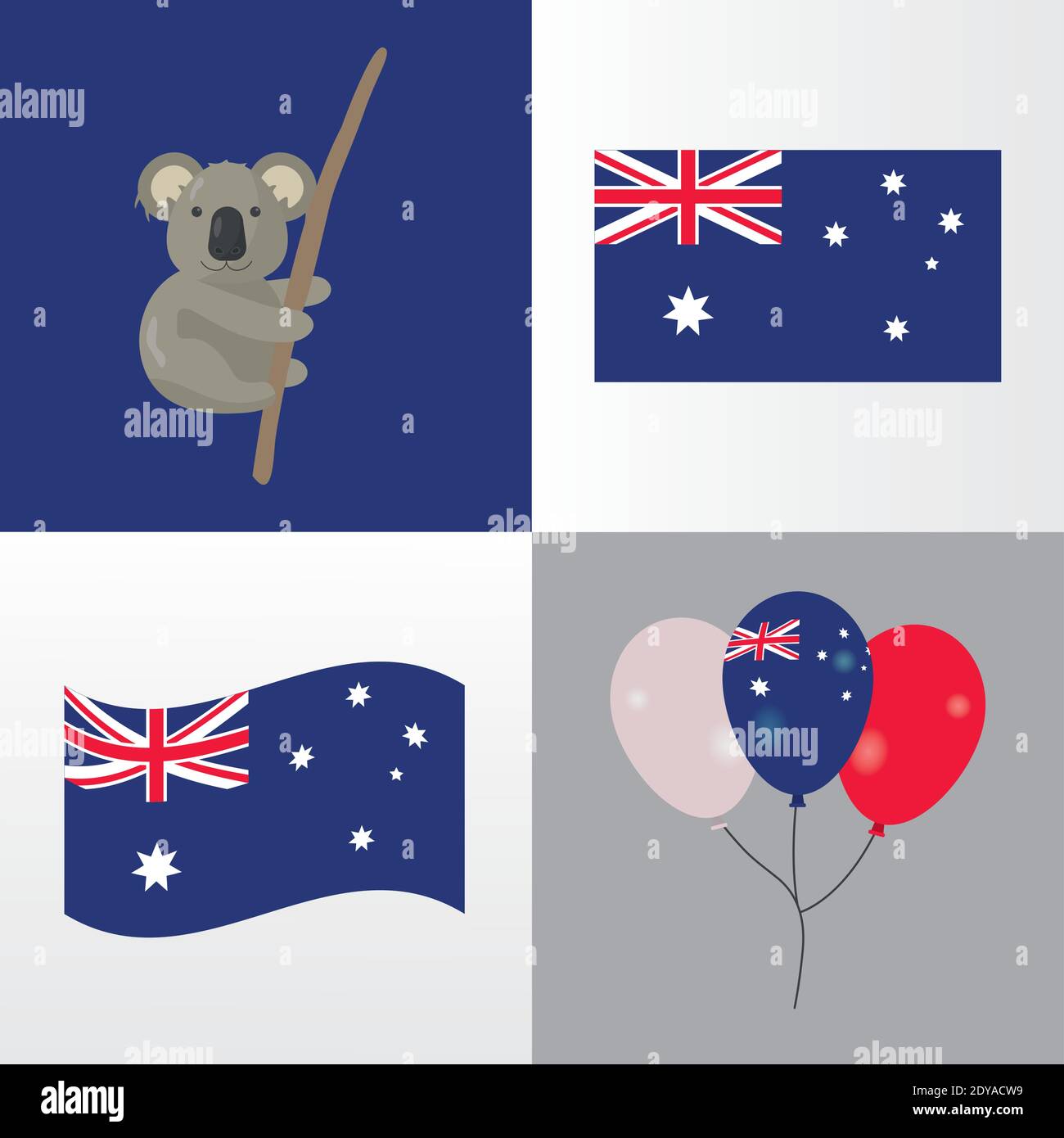 koala with australian flags and balloons helium vector illustration ...