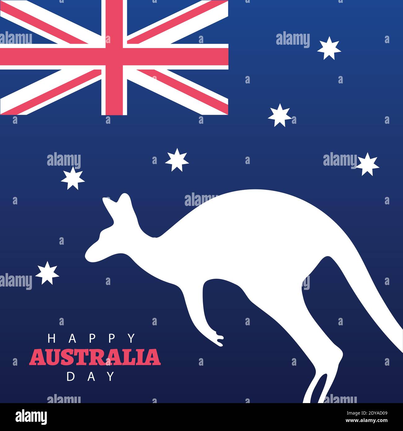happy australia day lettering with kangaroo silhouette and flag vector ...