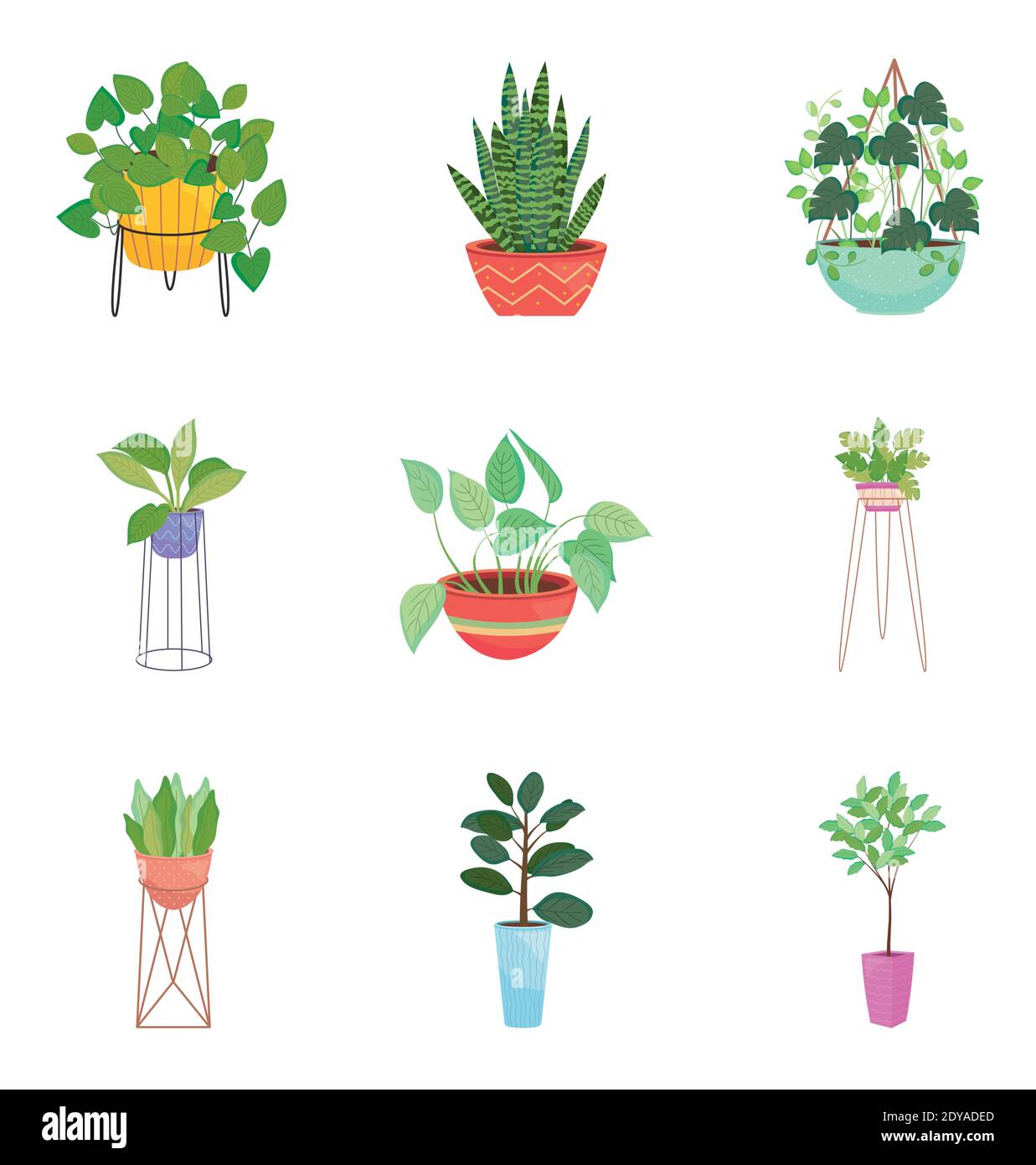 icon set of house plants over white background, colorful design, vector ...
