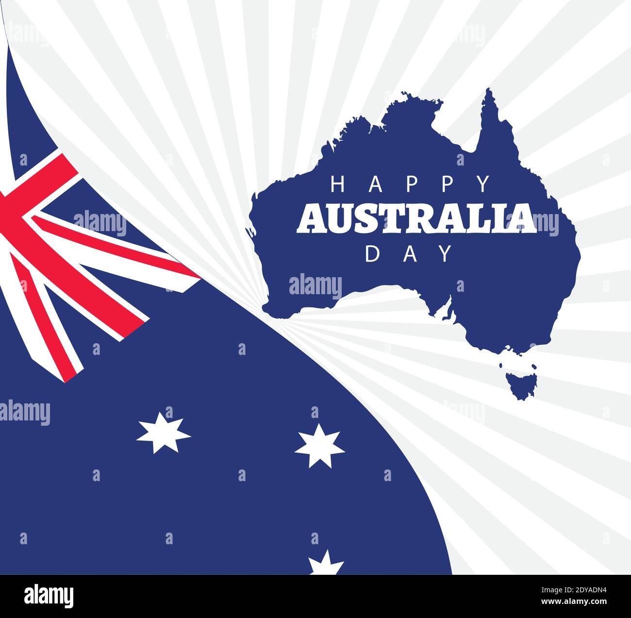 happy australia day lettering with flag and map vector illustration ...