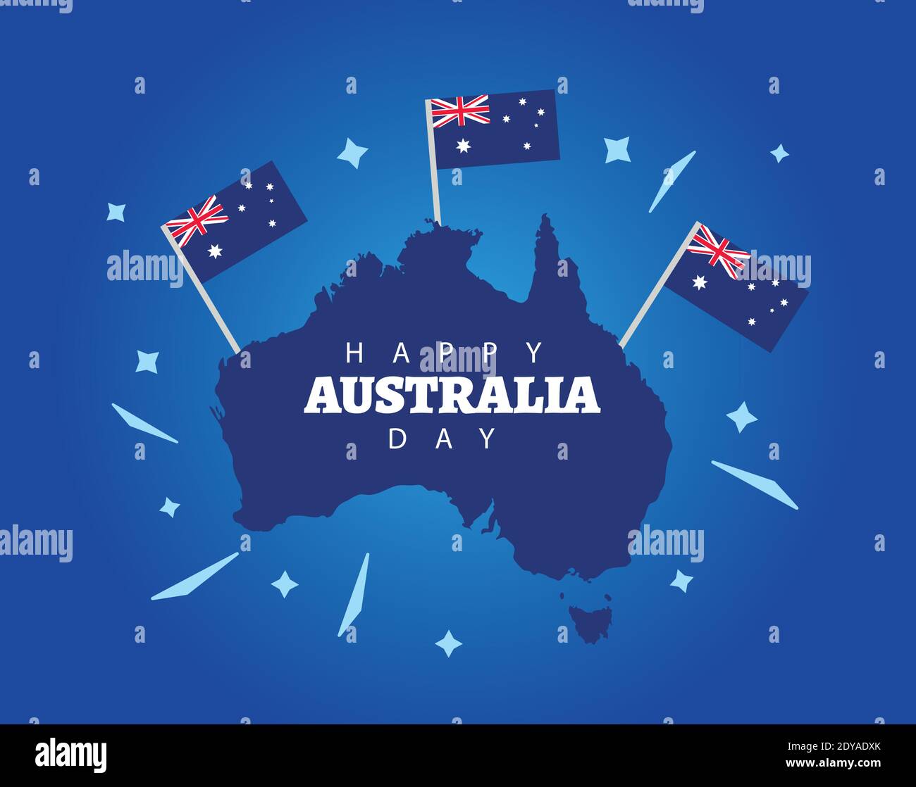 happy australia day lettering with flags in map vector illustration ...