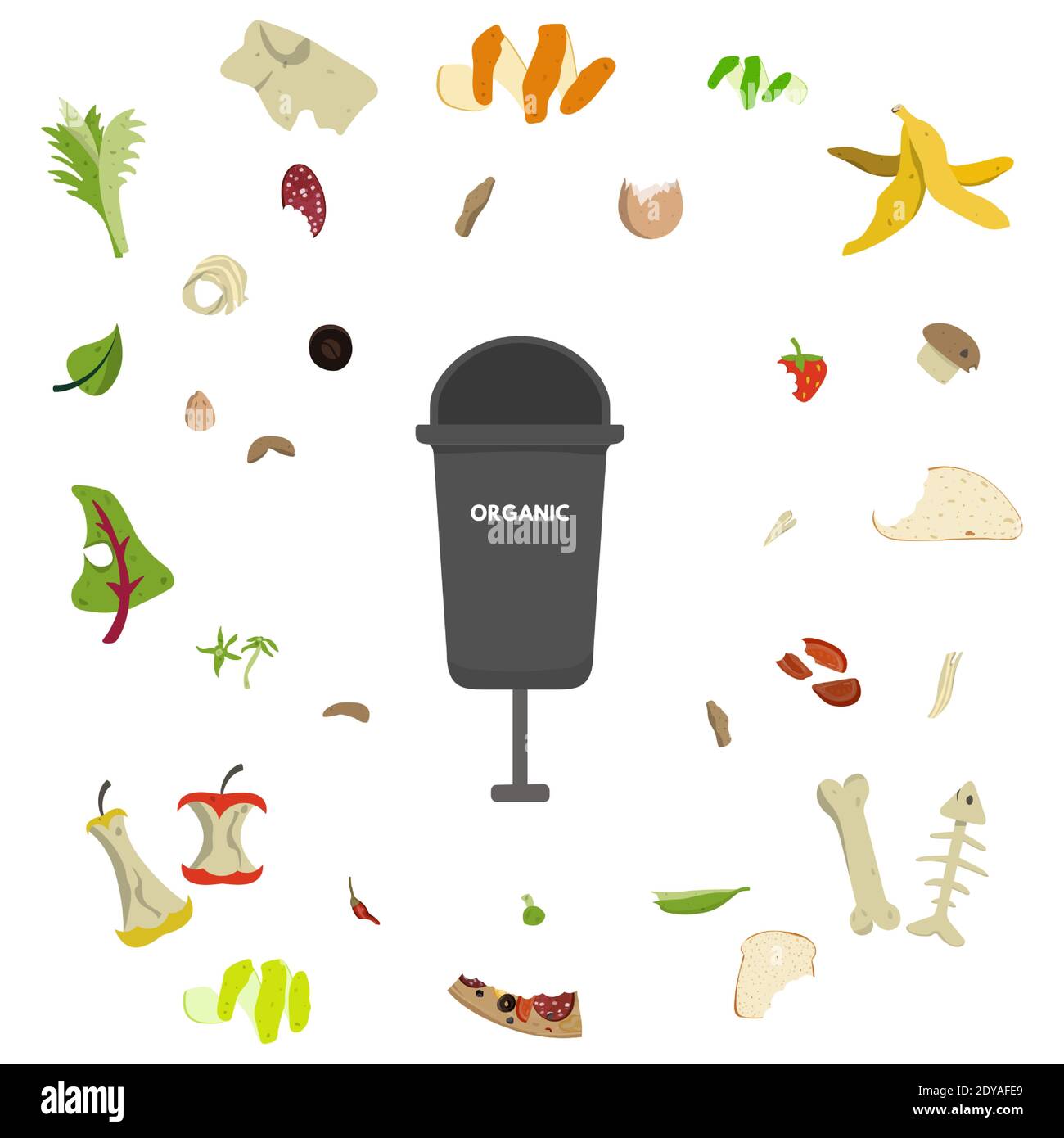 Waste sorting set vector illustration. Gray dumpster for organics compost Stock Vector