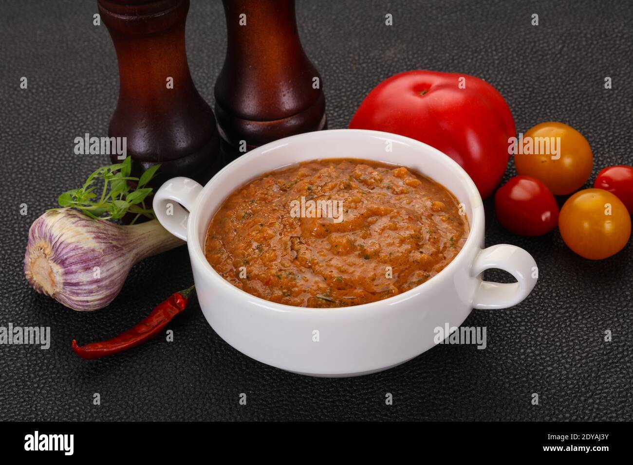 Famous Spanish gazpacho tomato cold soup Stock Photo - Alamy