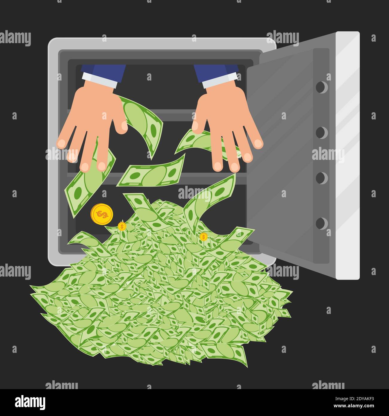 Waste of money concept. Dollar bills flying out of hands. Stock Vector