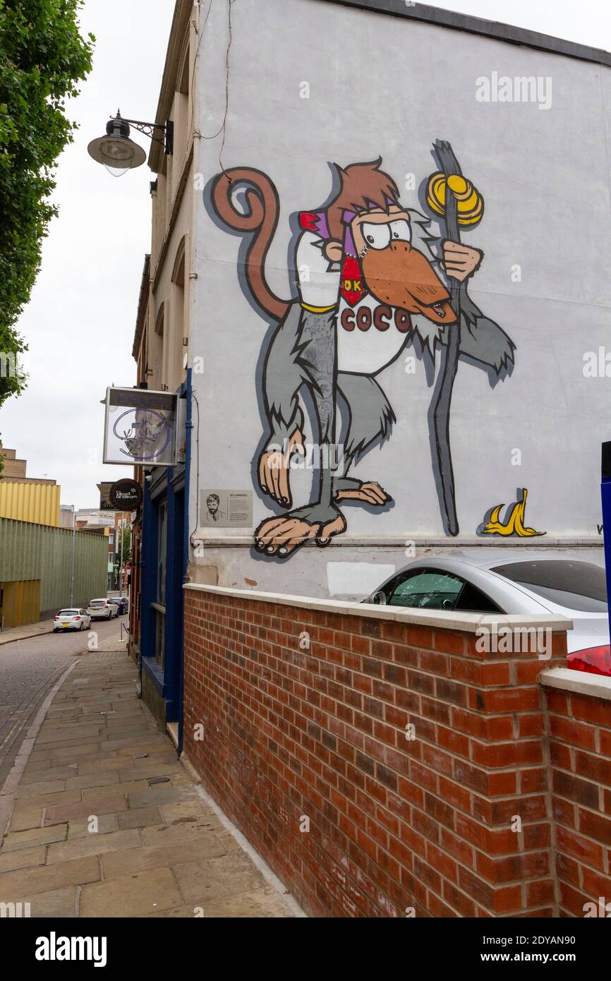 Mural (or graffiti) by Kid30 on the side of the Brass Monkey, High