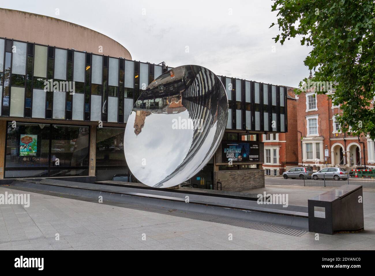 'Sky Mirror' by Anish Kapoor outside Nottingham Playhouse, Neville Studio, Nottingham city centre, Notts., UK. Stock Photo