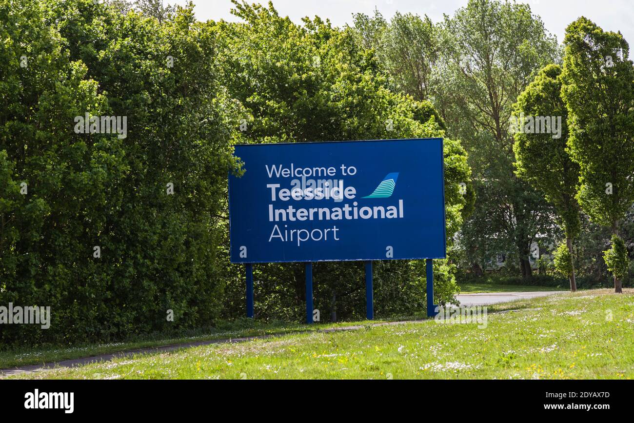 Sign for Teesside International Airport,Darlington,England,UK