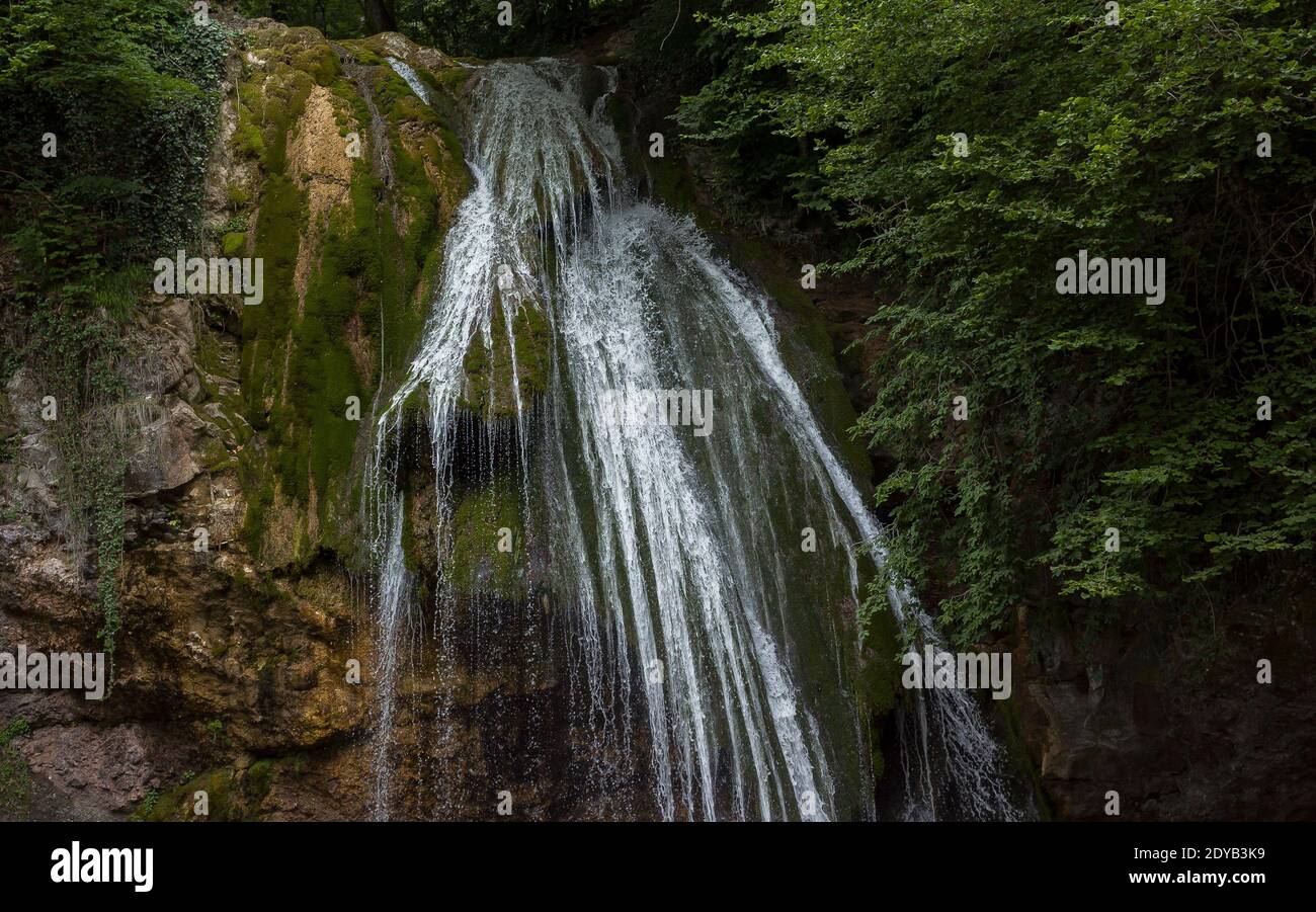 Djur-Djur waterfall in the Khapkhal gorge in Crimea. Stock Photo