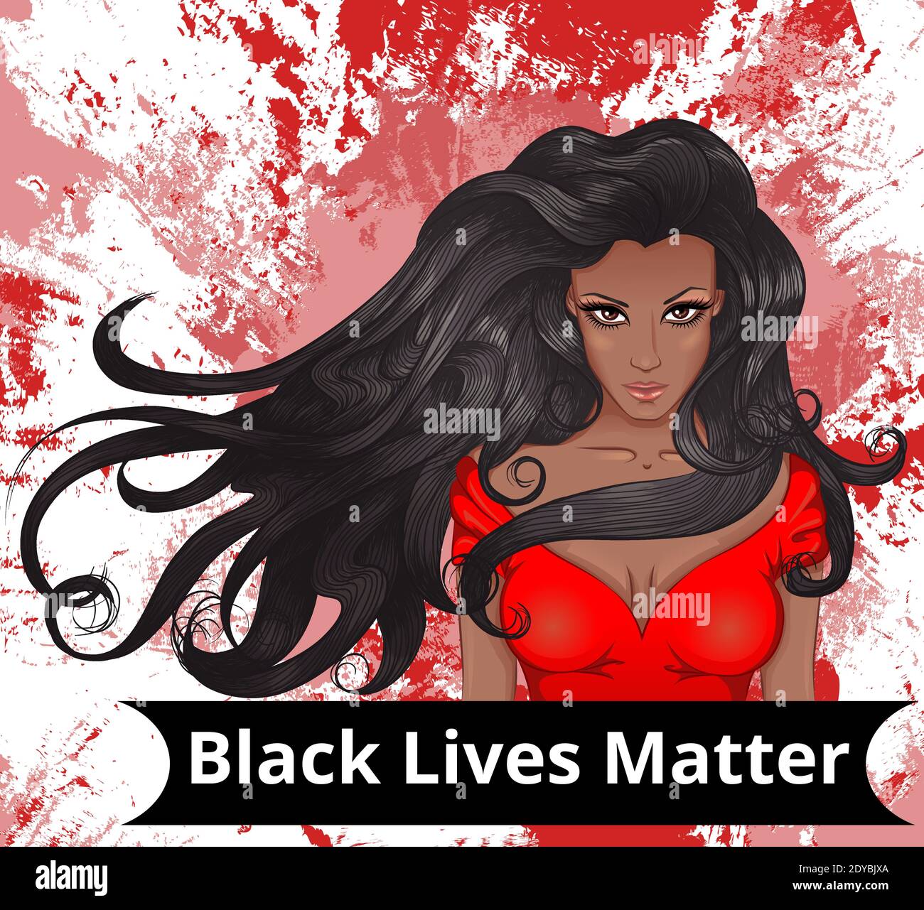 African american woman against racial discrimination black lives matter concept social problems of racism. Portrait of a girl vector illustration. Fighting for equality Stock Vector