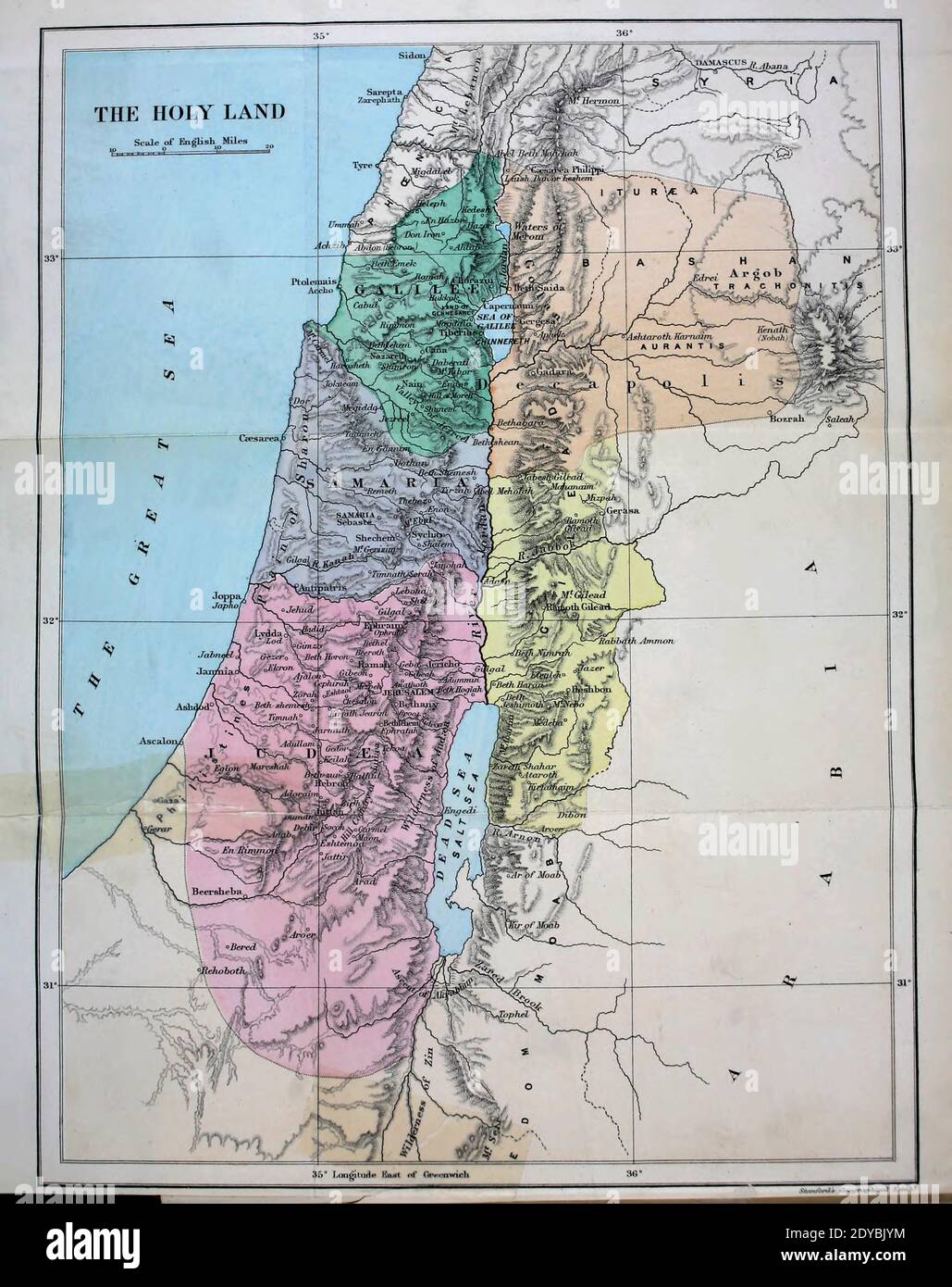 Coloured Map Of The Holy Land From The Book Bible Places Bible Places coloured-map-of-the-holy-land-from-the-book-bible-places-bible-places