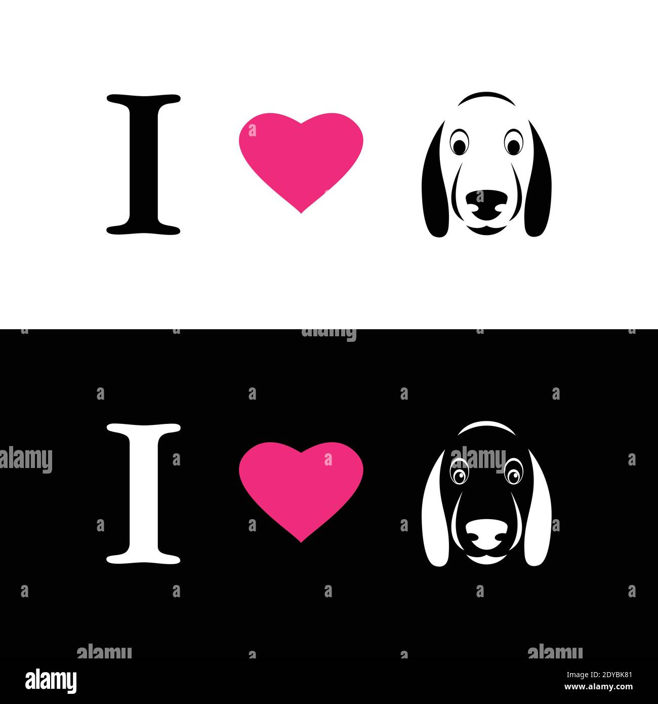 I love dogs symbolic message on white background and black background. Easy editable layered