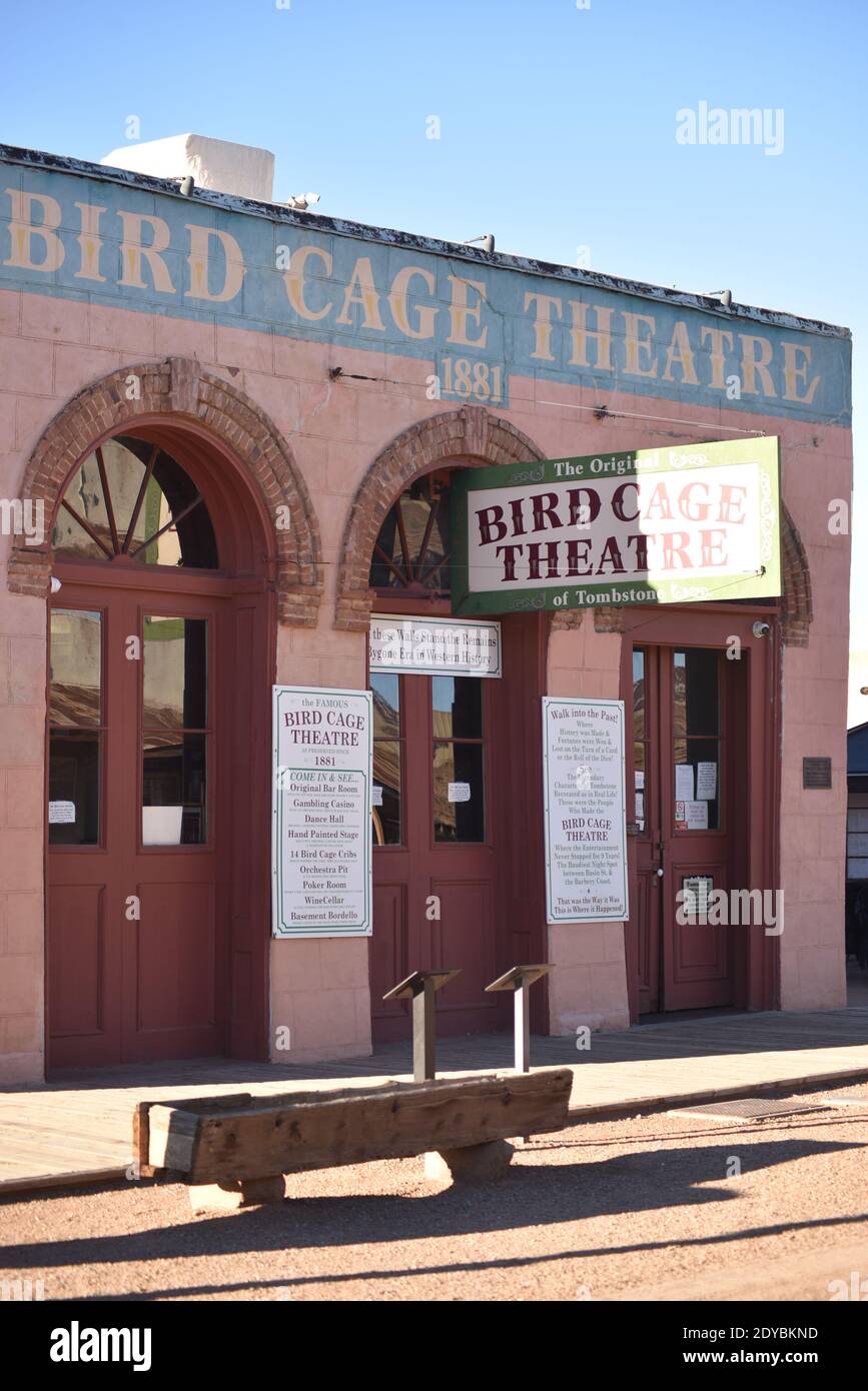 Tombstone, AZ., U.S.A. 12/15-16/2020. Bird Cage Theater offered what miners usually want: liquor, gambling, entertainment and prostitution. Stock Photo
