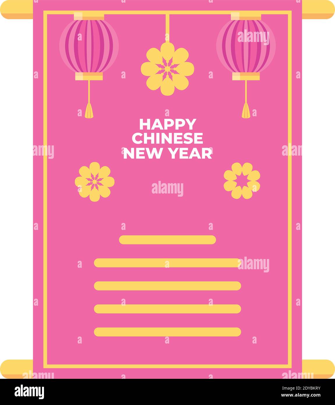 Chinese new year 2021 banner with lamps and flowers design, China