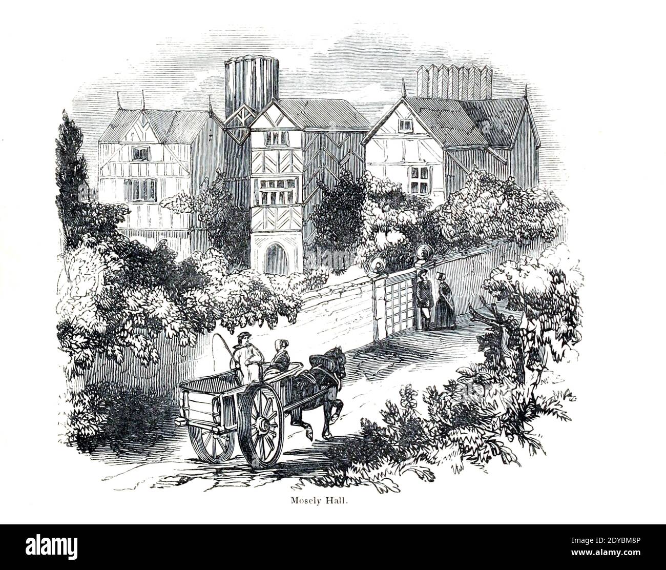 Mosely Hall From the book The wanderings of a pen and pencil by Palmer, F. P. (Francis Paul); Illustrated by Crowquill, Alfred, [Alfred Henry Forrester]  Published in London by Jeremiah How in 1846 Stock Photo