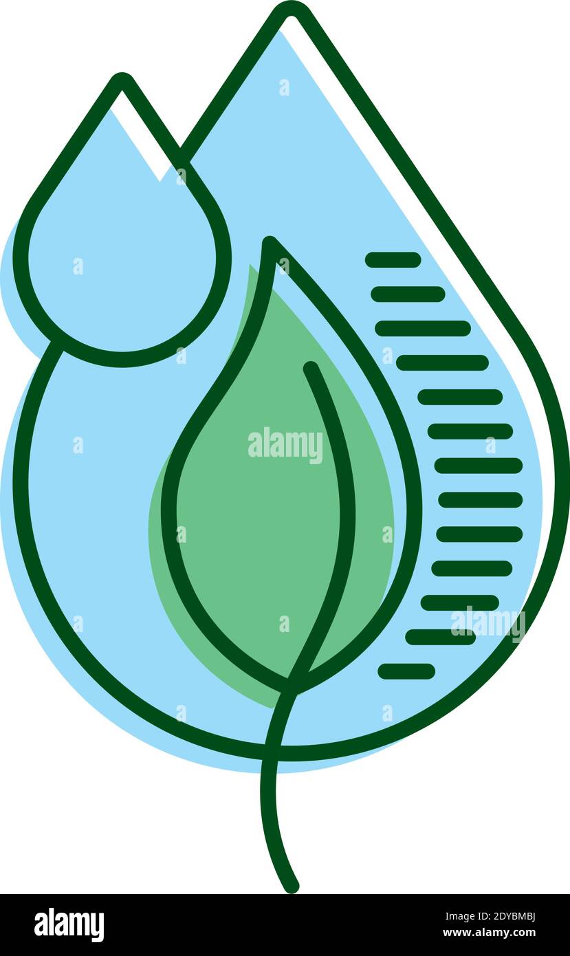 water drop with leaf plant ecology line and fill icon vector ...