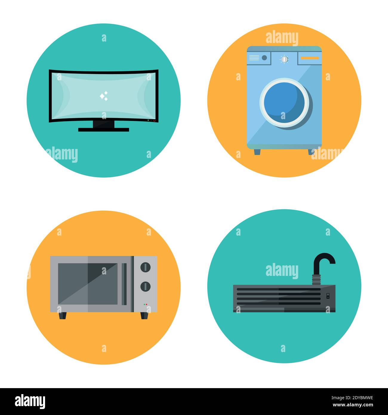 bundle of four appliances set flat style icons vector illustration ...