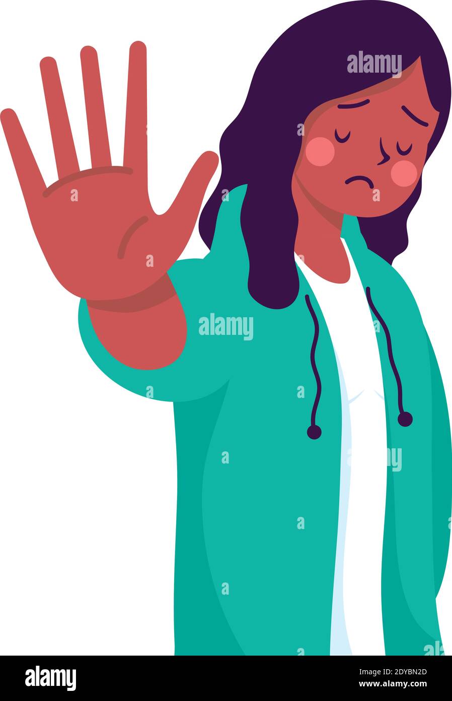afro young woman victim of bullying with stop signal character vector illustration design Stock Vector